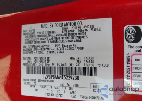 2014 Ford Mustang V6 из США, поврежденный, VIN 1ZVBP8AM4E5229230